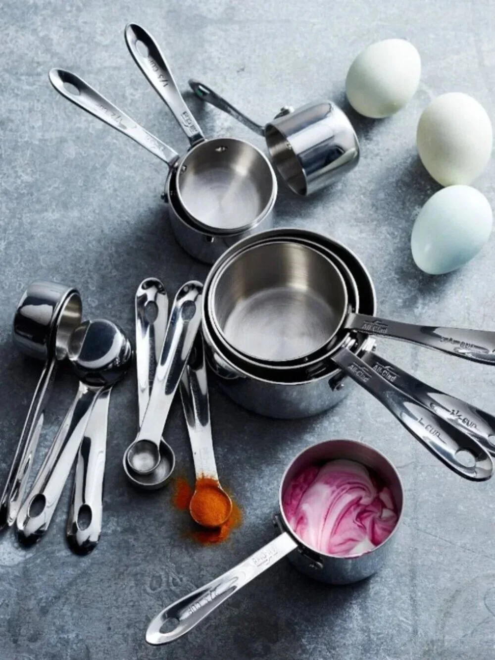 ALL CLAD Heavy Gauge Stainless Steel Measuring Cups w/ 4 Riveted Handles